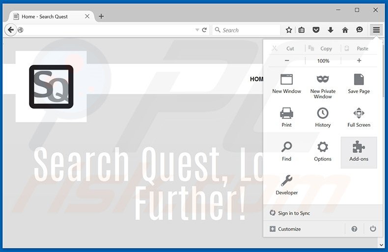 Removing SearchQuest ads from Mozilla Firefox step 1