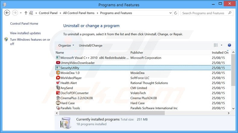 security utility adware uninstall via Control Panel