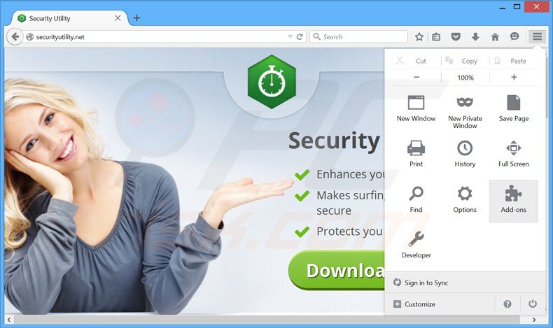 Removing security utility from Mozilla Firefox step 1