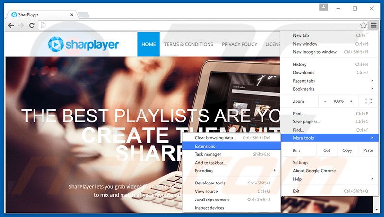 Removing SharPlayer  ads from Google Chrome step 1