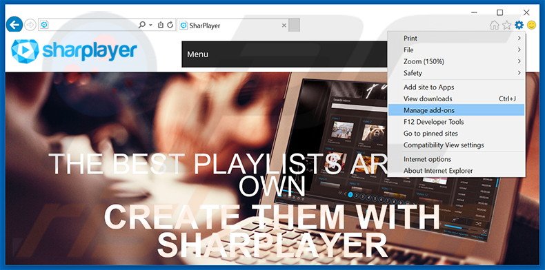 Removing SharPlayer ads from Internet Explorer step 1