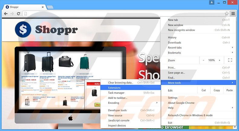 Removing Shoppr  ads from Google Chrome step 1
