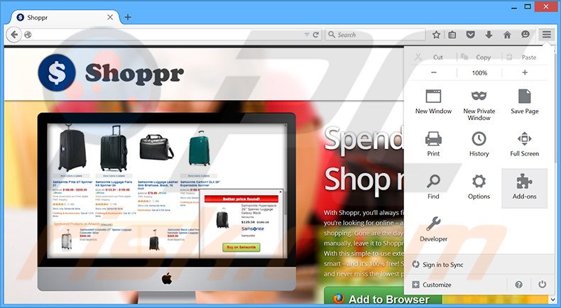 Removing Shoppr ads from Mozilla Firefox step 1