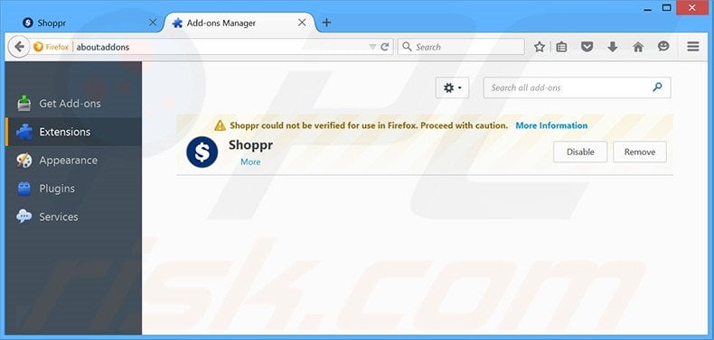 Removing Shoppr ads from Mozilla Firefox step 2