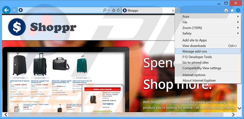 Removing Shoppr ads from Internet Explorer step 1