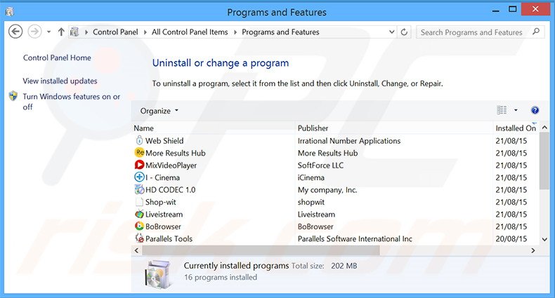 Shoppr adware uninstall via Control Panel