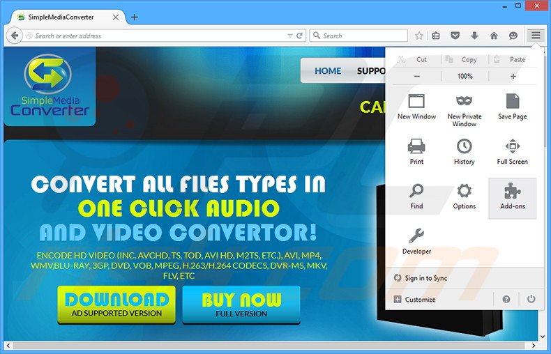 Removing Simple Media Converter  ads from Mozilla Firefox step 1
