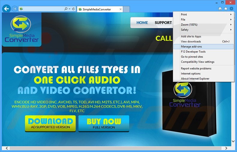 Removing Simple Media Converter  ads from Internet Explorer step 1