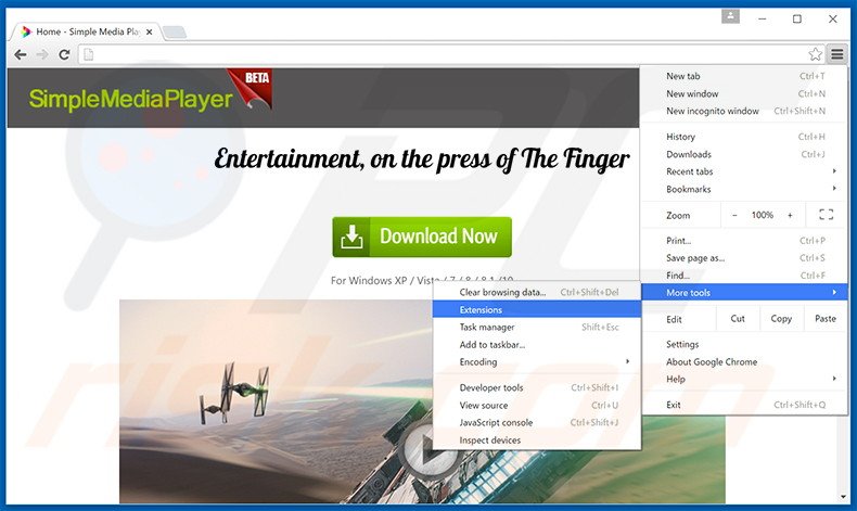 Removing Simple Media Player  ads from Google Chrome step 1