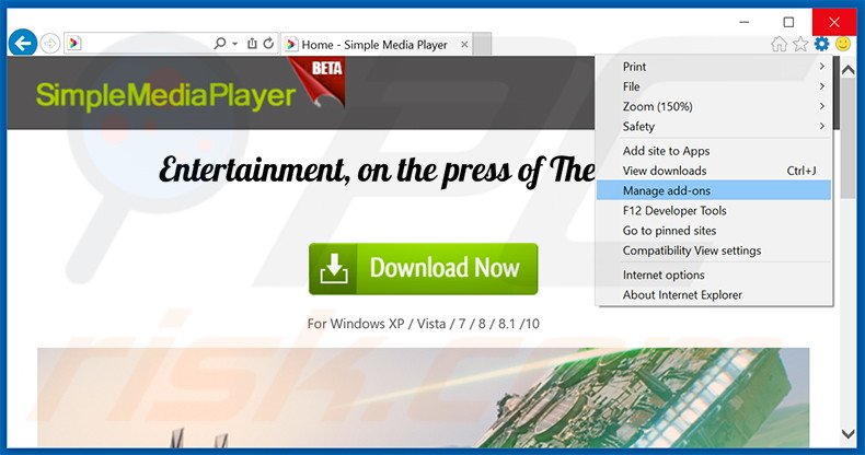 Removing Simple Media Player ads from Internet Explorer step 1