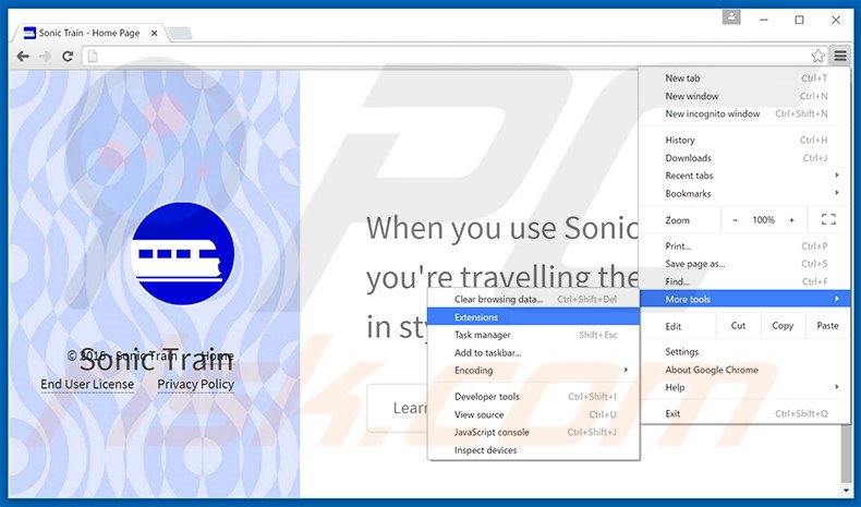 Removing Sonic Train  ads from Google Chrome step 1