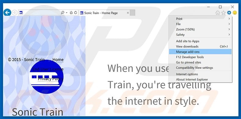 Removing Sonic Train ads from Internet Explorer step 1