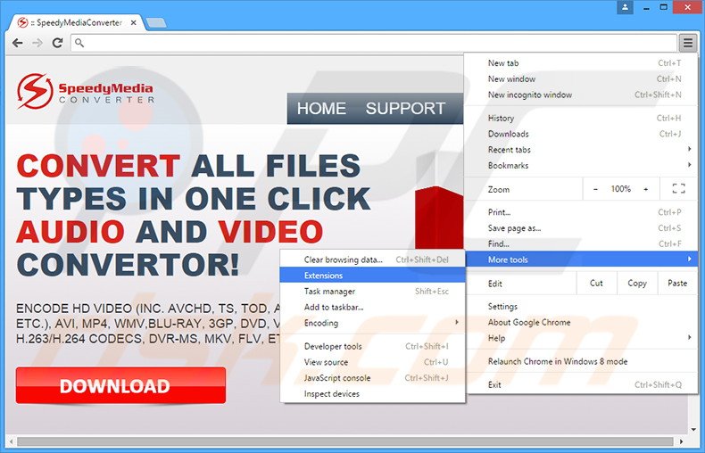 Removing Speedy Media Converter  ads from Google Chrome step 1