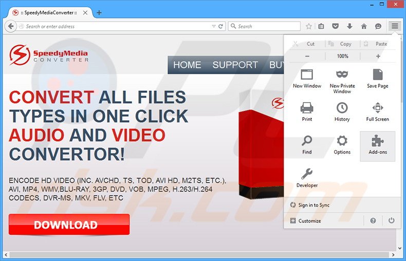 Removing Speedy Media Converter ads from Mozilla Firefox step 1