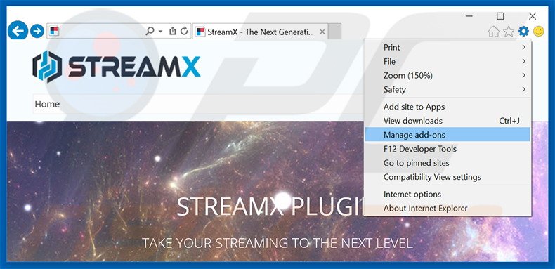 Removing StreamX ads from Internet Explorer step 1
