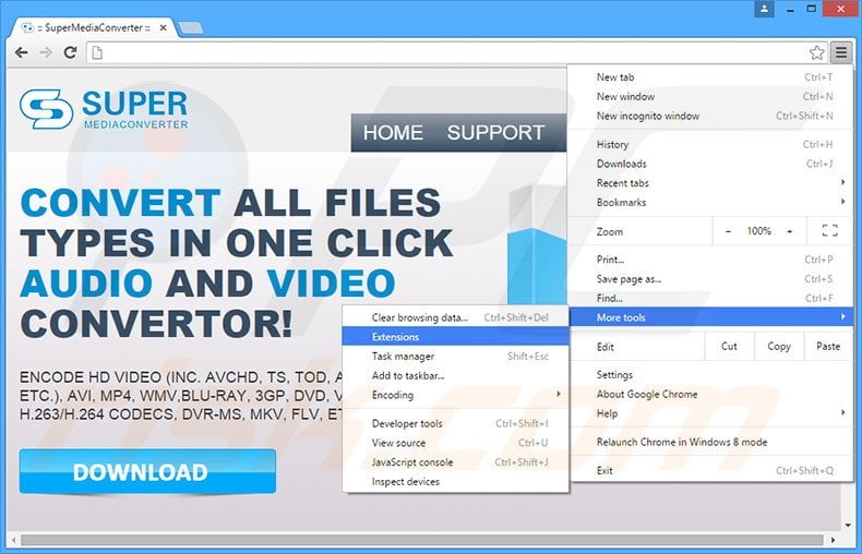Removing Super Media Converter  ads from Google Chrome step 1