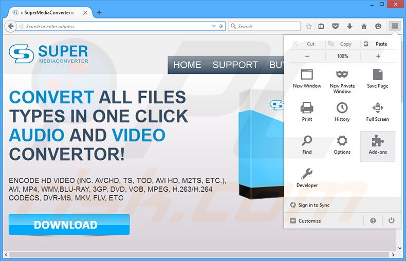 Removing Super Media Converter ads from Mozilla Firefox step 1