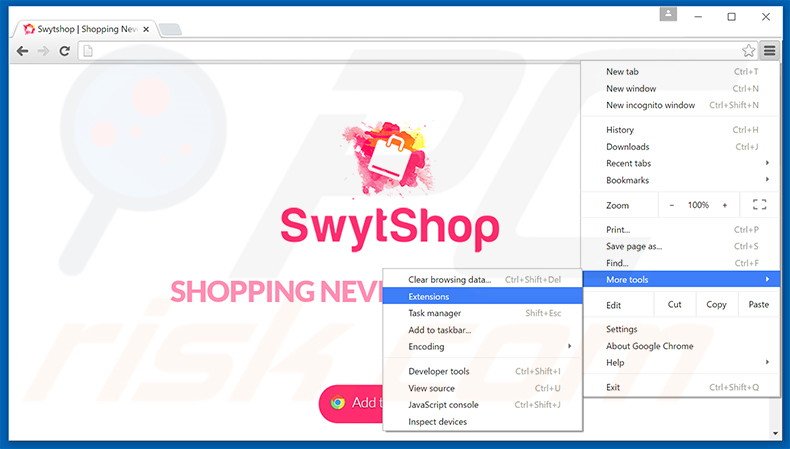 Removing SwytShop  ads from Google Chrome step 1