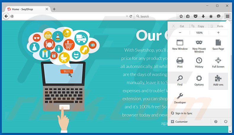 Removing SwytShop ads from Mozilla Firefox step 1