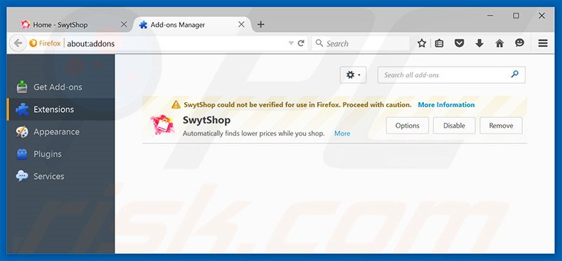 Removing SwytShop ads from Mozilla Firefox step 2