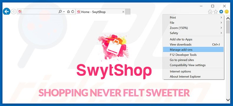 Removing SwytShop ads from Internet Explorer step 1