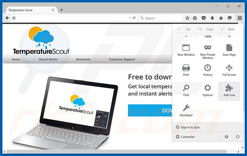 Removing Temperature Scout ads from Mozilla Firefox step 1