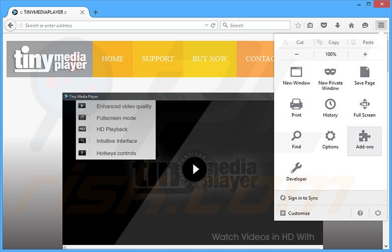 Removing Tiny Media Player ads from Mozilla Firefox step 1