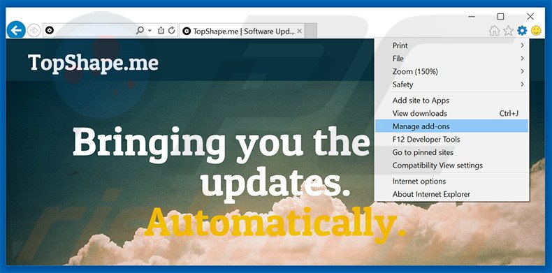 Removing TopShape.me ads from Internet Explorer step 1