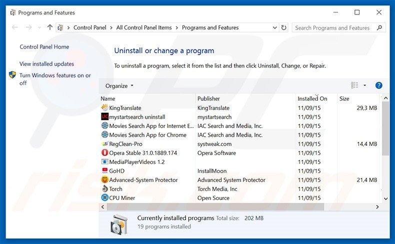 TruNavi adware uninstall via Control Panel