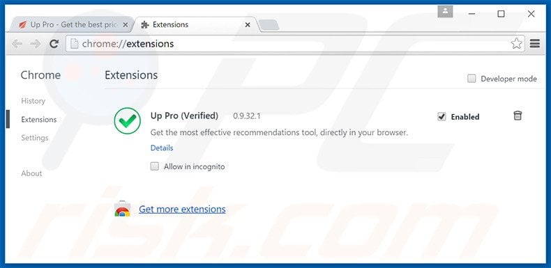 Removing Up Pro ads from Google Chrome step 2