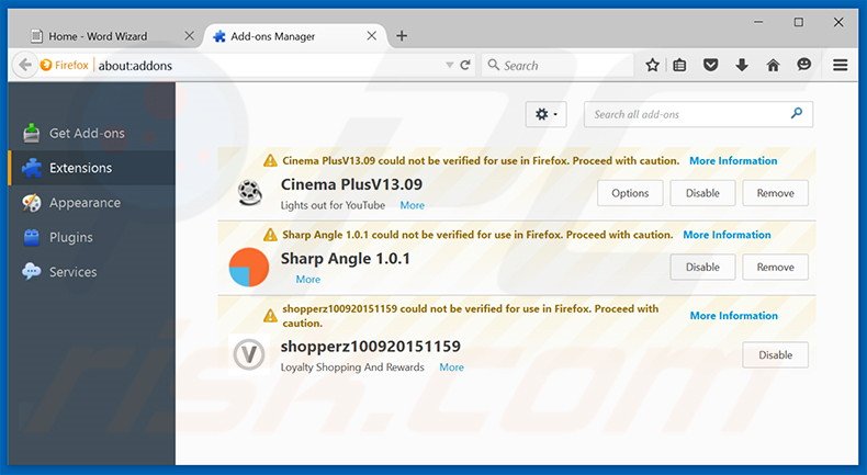 Removing Up Pro ads from Mozilla Firefox step 2