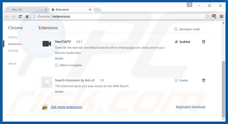 Removing vhomepage.com related Google Chrome extensions