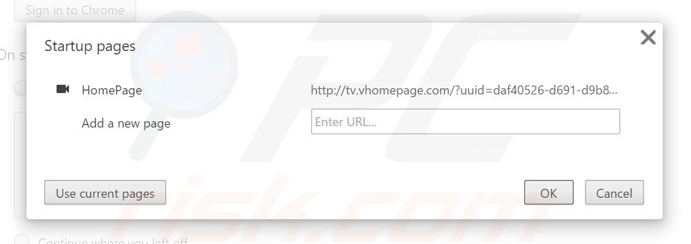 Removing vhomepage.com from Google Chrome homepage