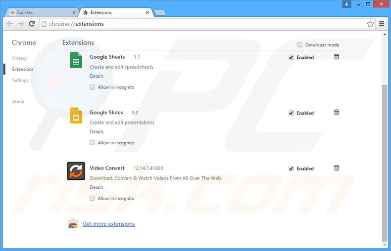 Removing Video Convert related Google Chrome extensions