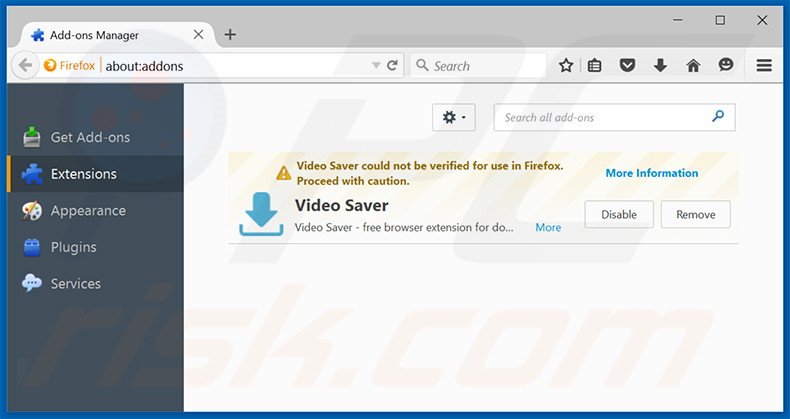 Removing Video Saver ads from Mozilla Firefox step 2