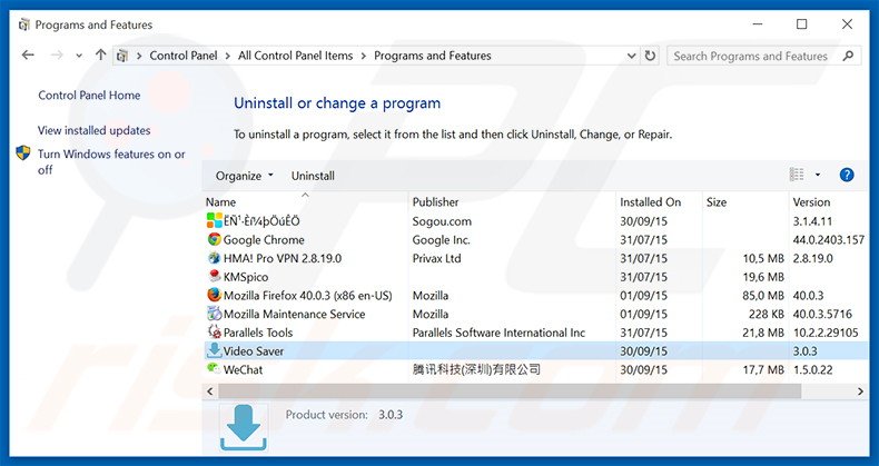 Video Saver adware uninstall via Control Panel