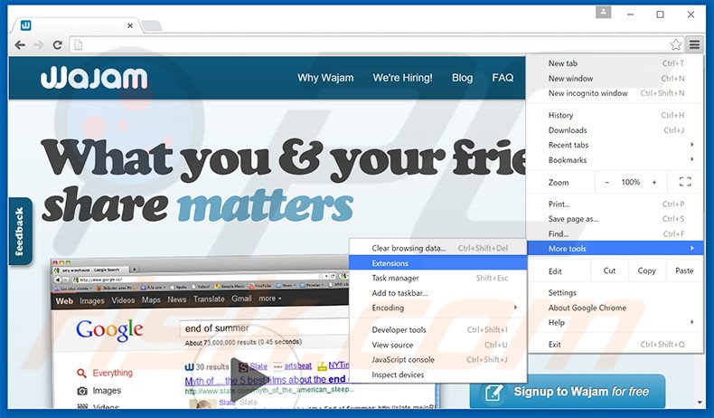 Removing Wajam  ads from Google Chrome step 1