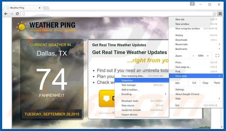 Removing Weatherping  ads from Google Chrome step 1