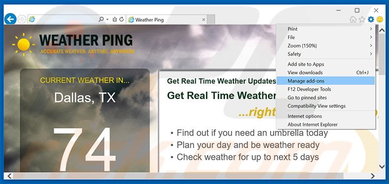 Removing Weatherping ads from Internet Explorer step 1