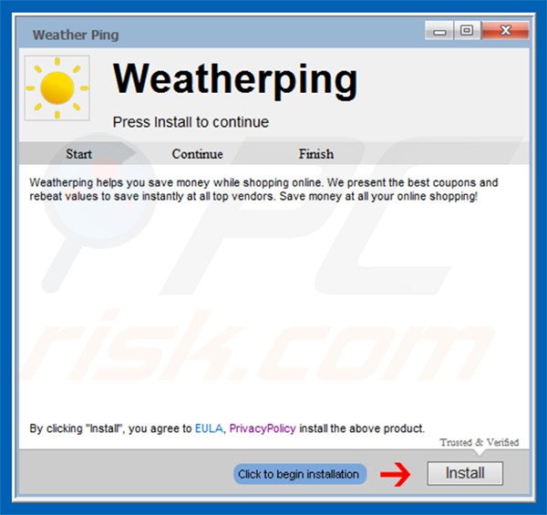 Official Weatherping adware installation setup