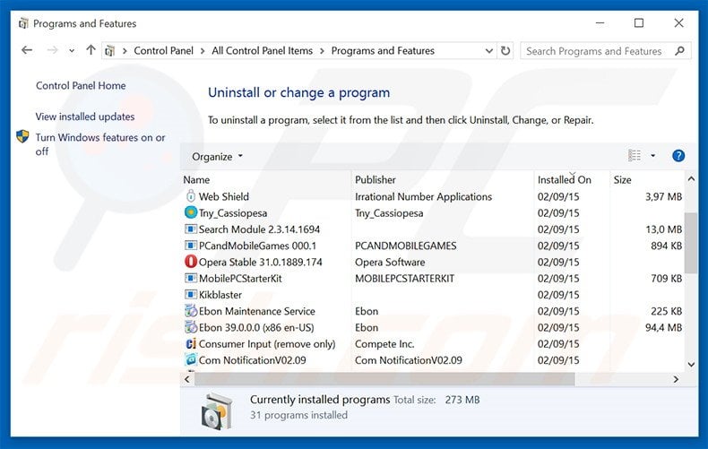 WhiteWindow adware uninstall via Control Panel