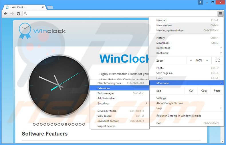 Removing WinClock  ads from Google Chrome step 1