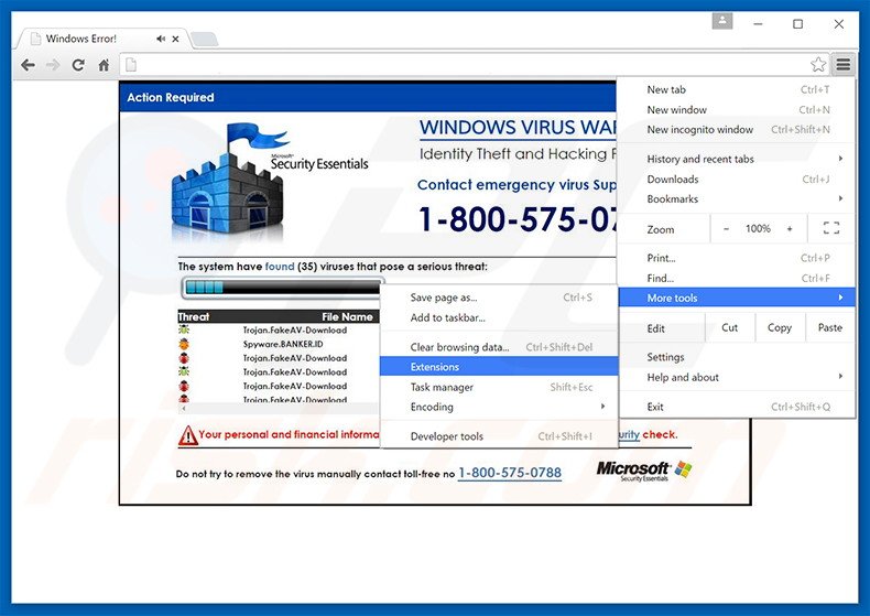 Removing WINDOWS VIRUS WARNING! Identity Theft and Hacking Possibilities  ads from Google Chrome step 1