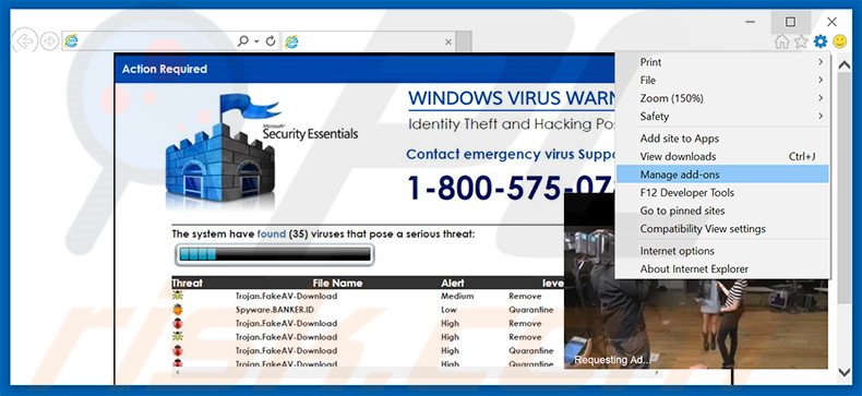 Removing WINDOWS VIRUS WARNING! Identity Theft and Hacking Possibilities ads from Internet Explorer step 1