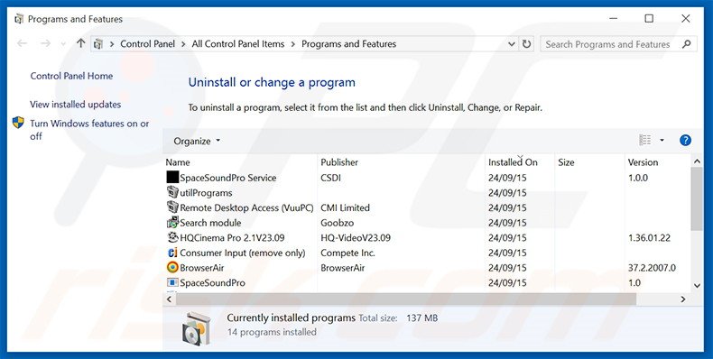 Win Guard adware uninstall via Control Panel