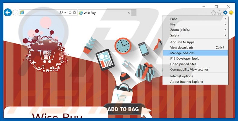 Removing Wise-Buy ads from Internet Explorer step 1