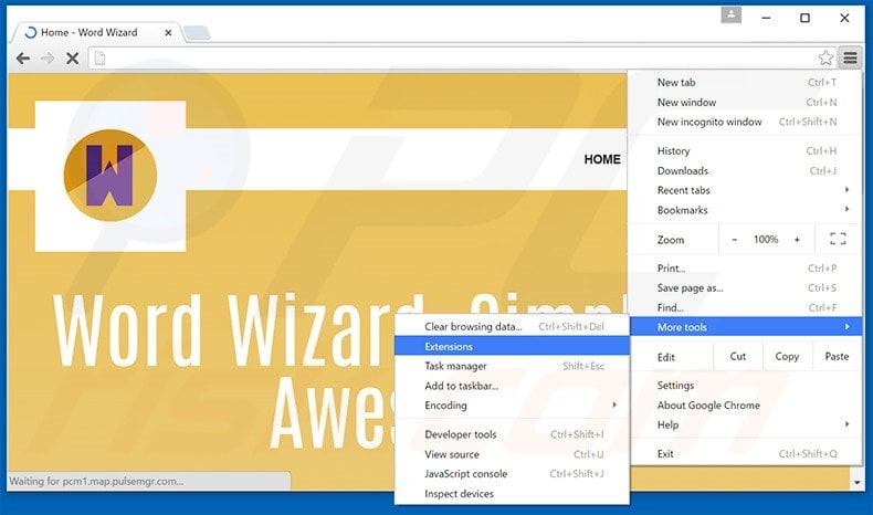 Removing WordWizard  ads from Google Chrome step 1