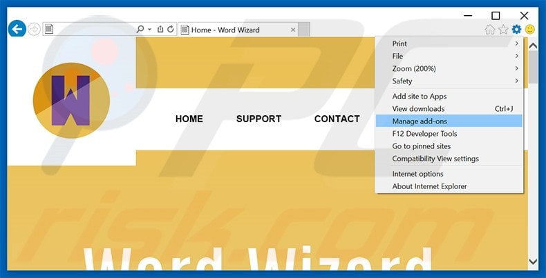Removing WordWizard ads from Internet Explorer step 1