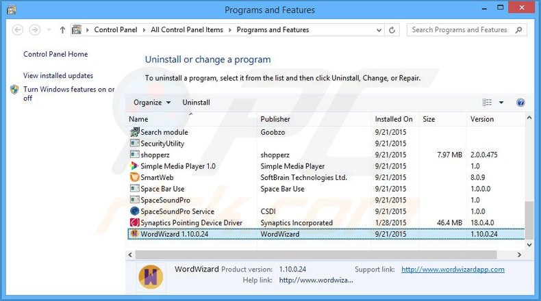 wordwizard adware uninstall via Control Panel