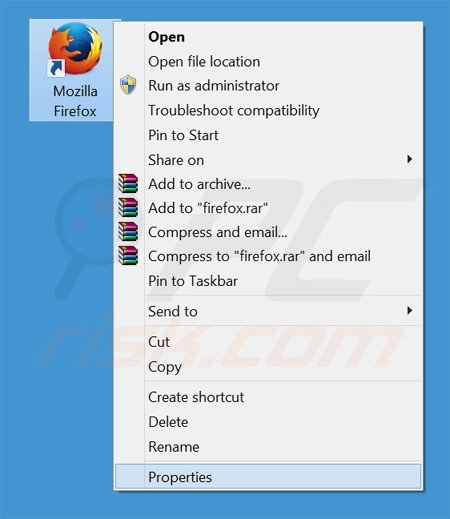 Removing www-search.info from Mozilla Firefox shortcut target step 1